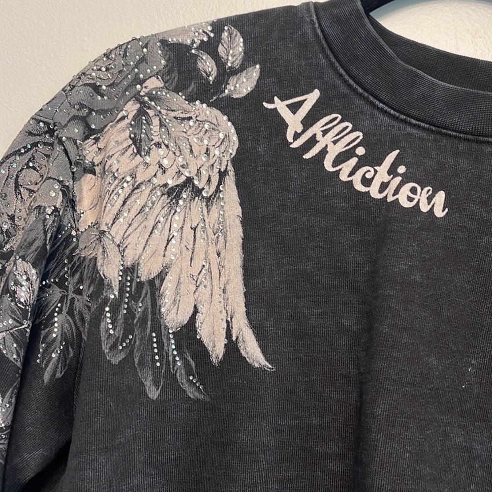 Affliction sweatshirt angel wing rhinestone top ♡